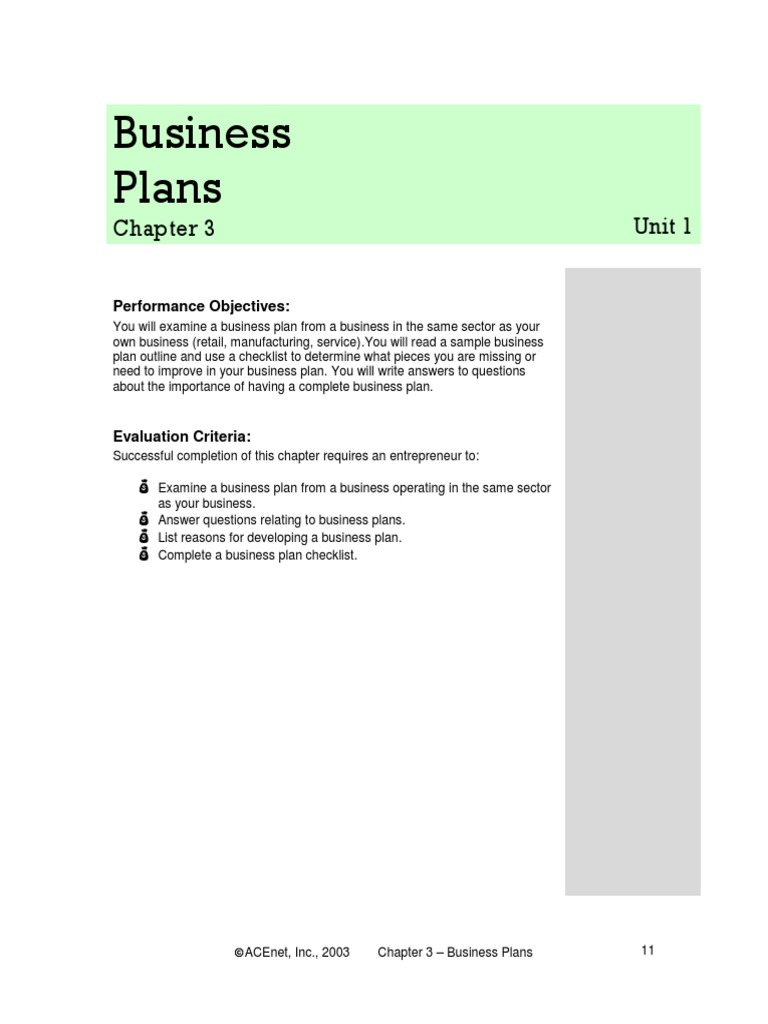 business plan sample chapter 3