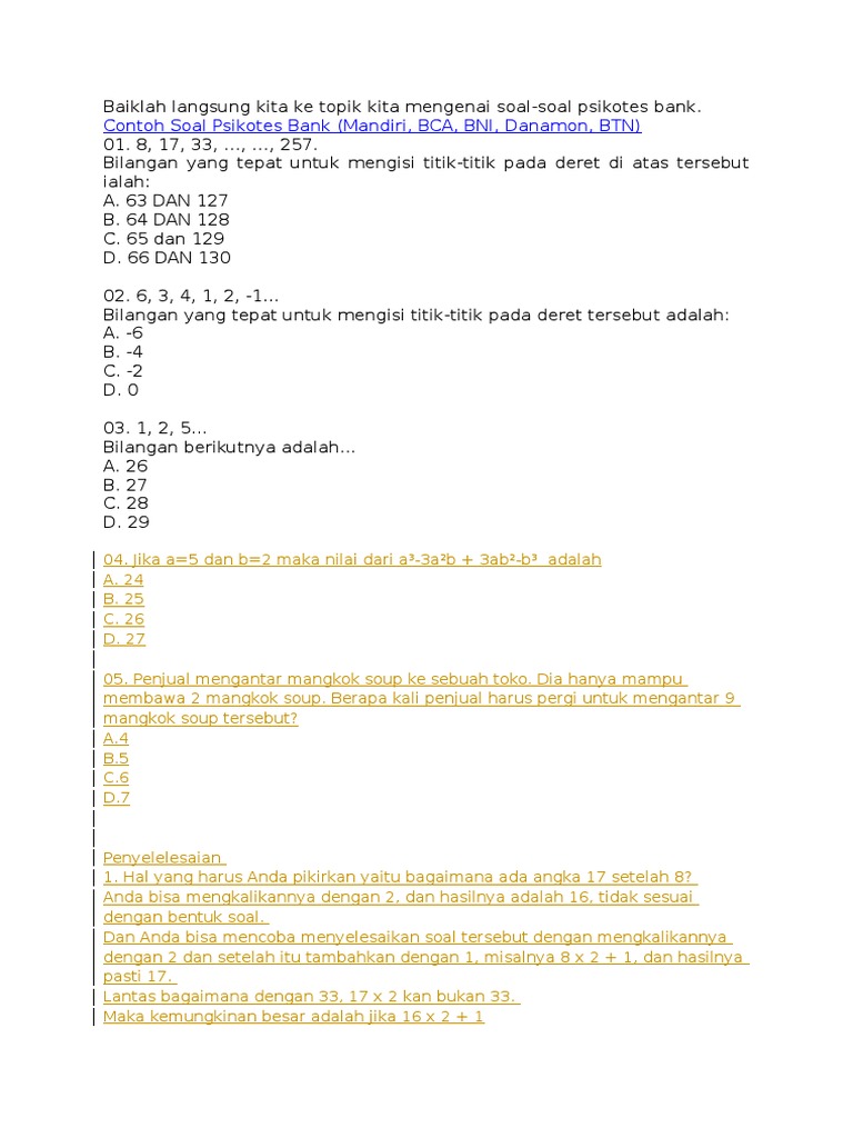 Contoh Soal Tes Bank Btn