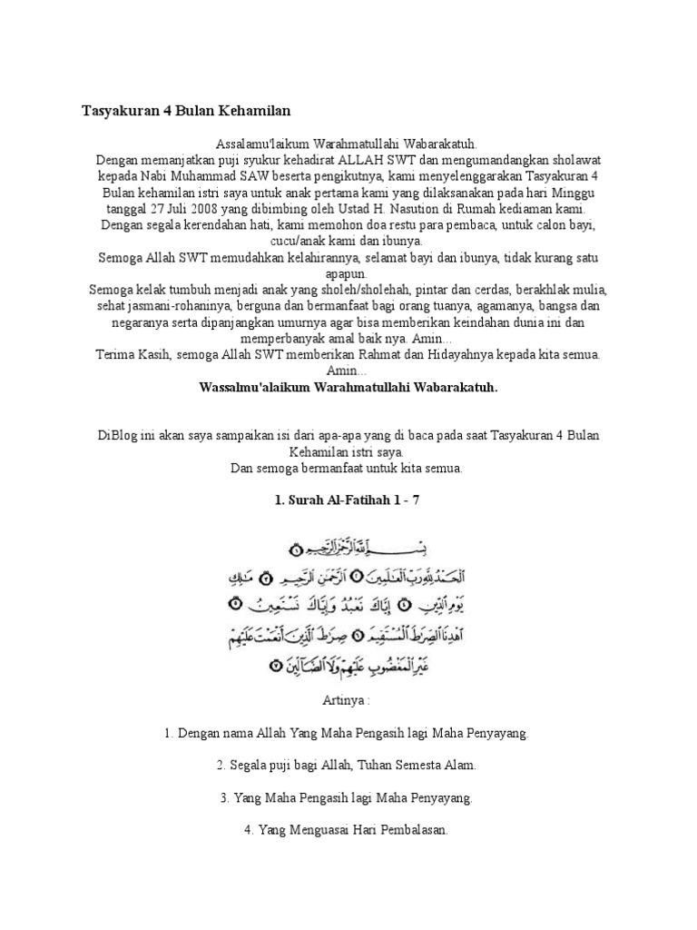 Doa Tasyakuran 4 Bulan Kehamilan