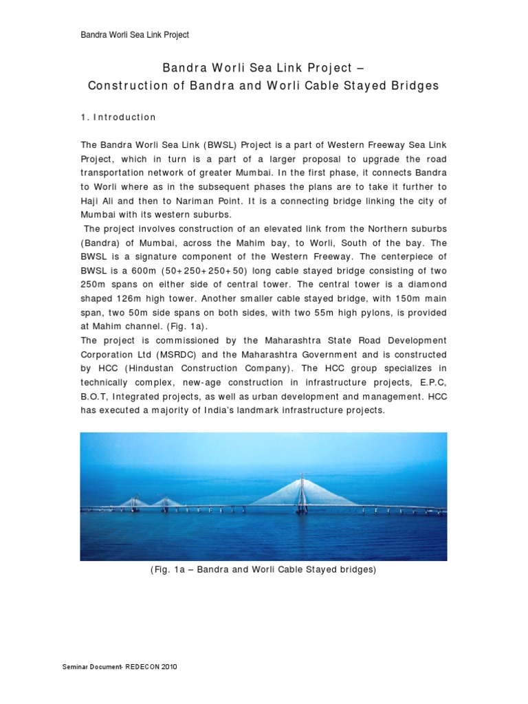 Bandra Worli Sea Link Construction Overview | PDF | Civil Engineering ...