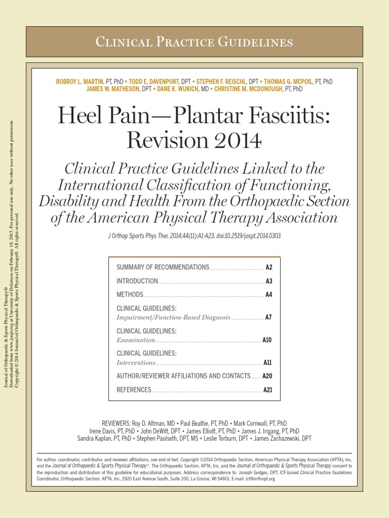 GUIDELINE 2014 Heel Painplantar Fasciitis Clinical Practice Guidelines Linked to the