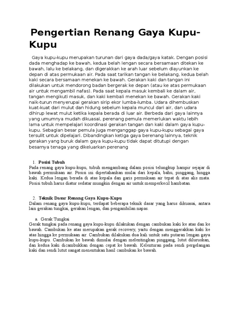 Pengertian Renang Gaya Kupu Docx
