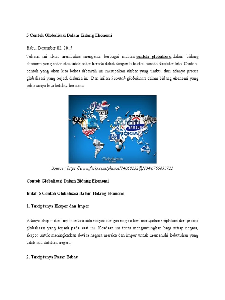 5 Contoh Globalisasi Dalam Bidang Ekonomi Pdf