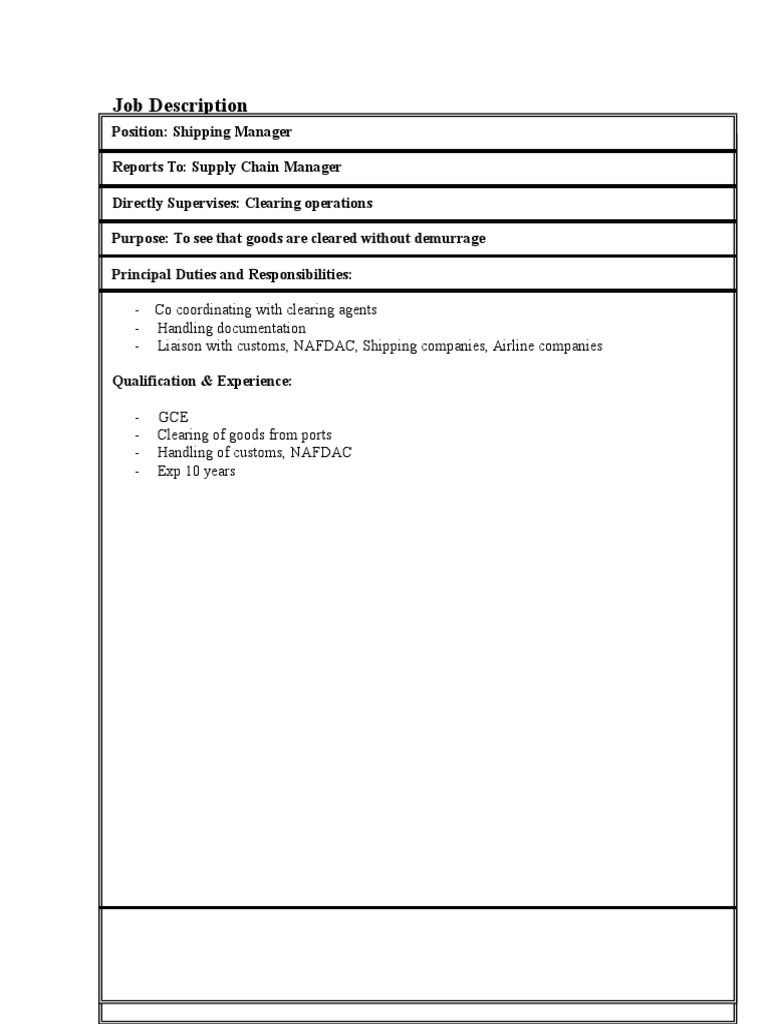 Shipping Manager Job Description | PDF