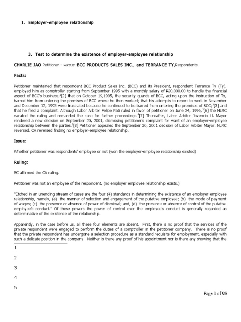 4 Fold Test An Employer Employee Relationship Cases PDF Independent