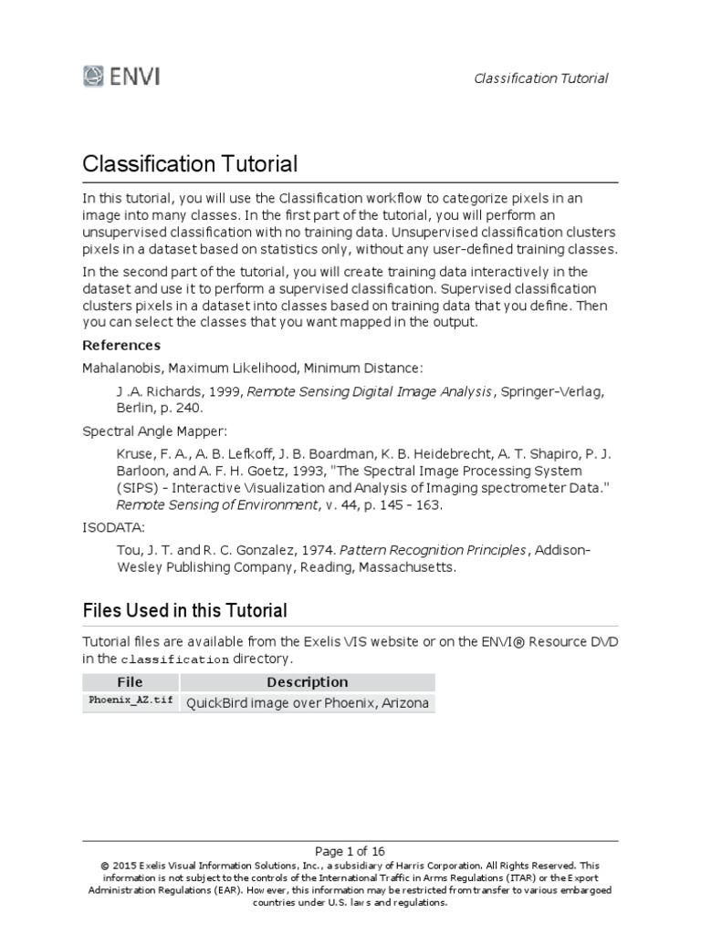 Classification ENVI Tutorial PDF Statistical Classification Exports