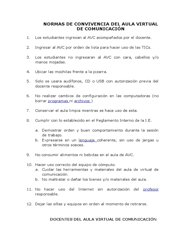 Normas de Convivencia para El Aula Virtual de Comunicación | PDF