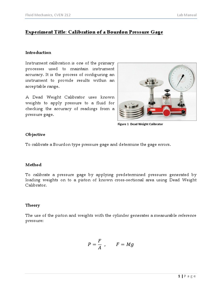 Calibration of Bourdon Pressure Gage.pdf Weight Pressure Measurement