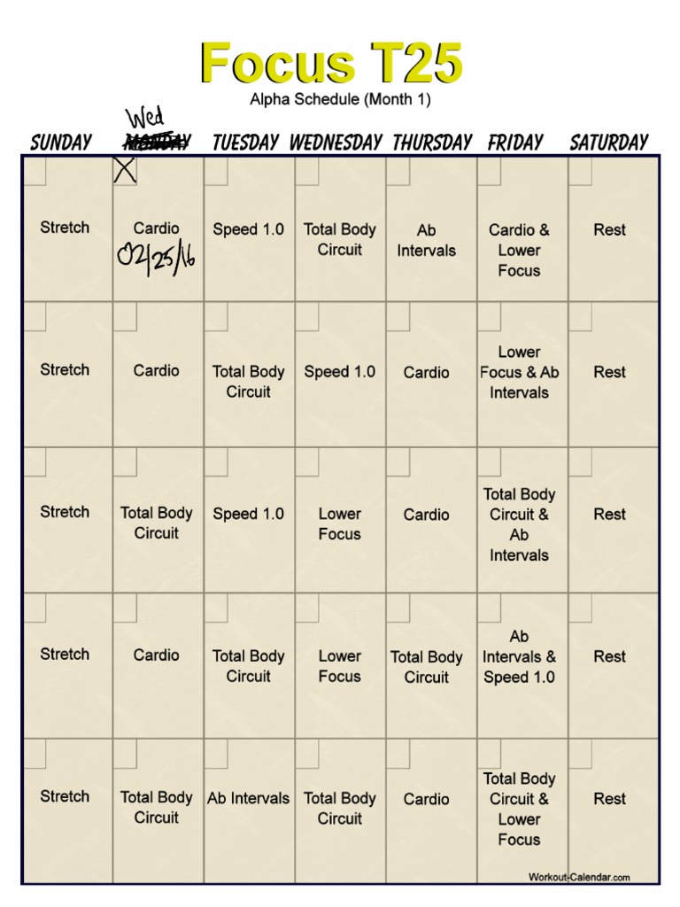T25WorkoutCalendar Month 1 PDF PDF