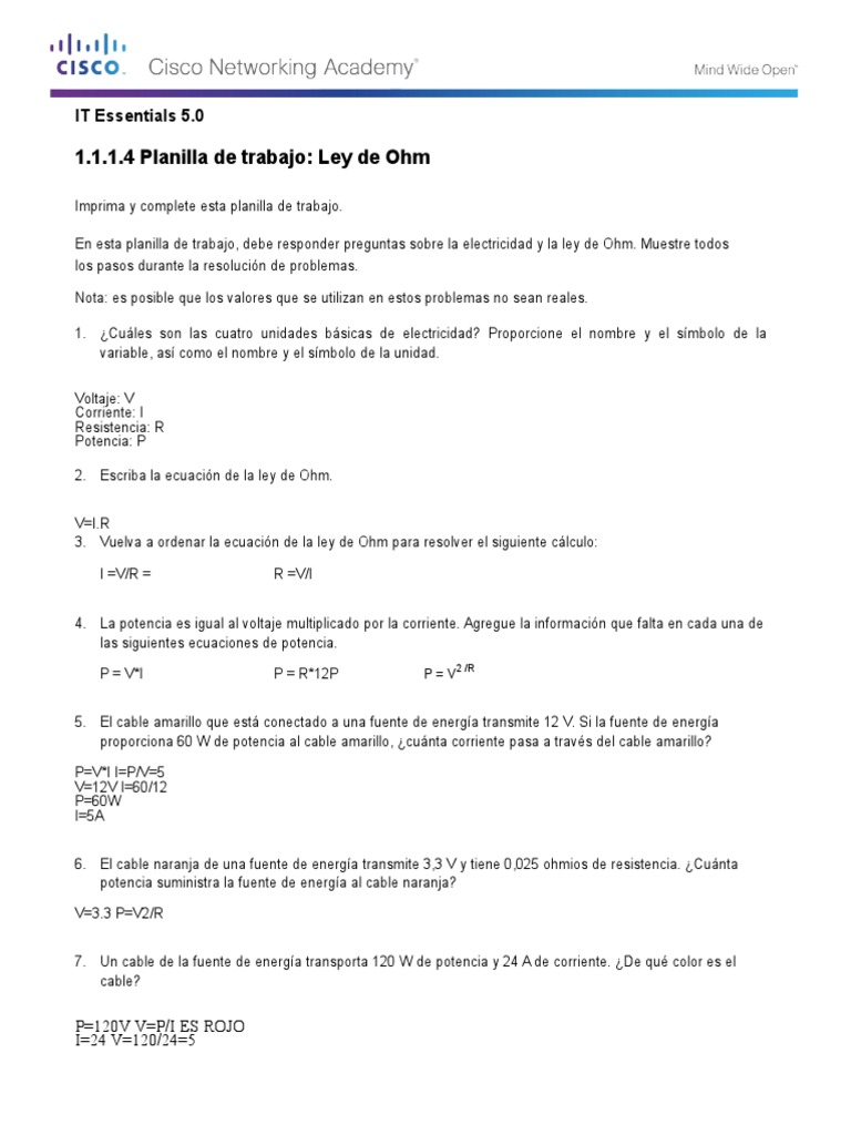 1.1.1.4 Worksheet - Ohms Law