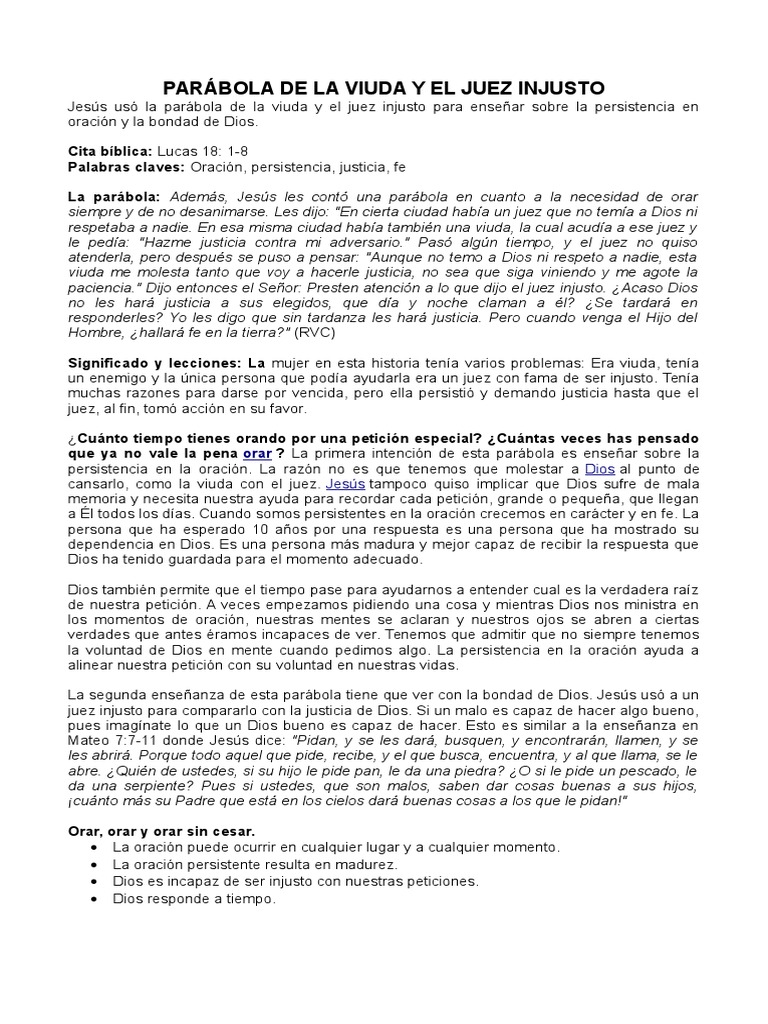 Parábola de La Viuda y El Juez Injusto | PDF | Oración | Justicia
