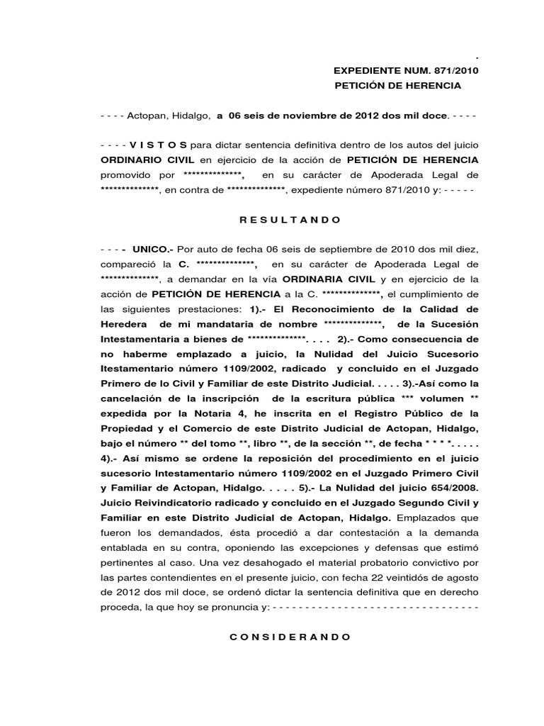 Expediente Peticion de Herencia PDF Herencia Caso de ley