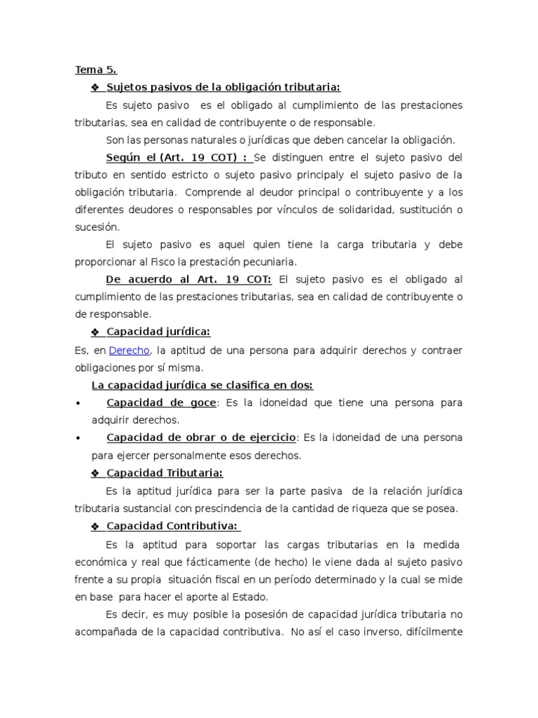Sujetos Pasivos en Obligaciones Tributarias | PDF | Domicilio (Ley ...