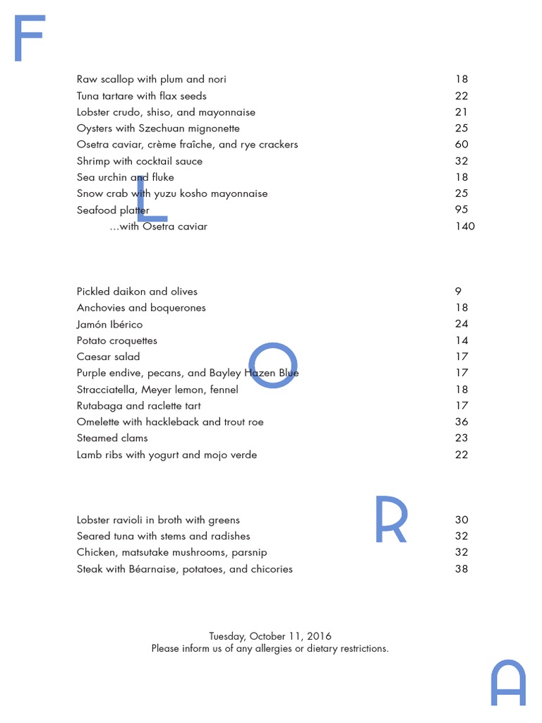 Flora dinner menu | Fermented Drinks | Foods