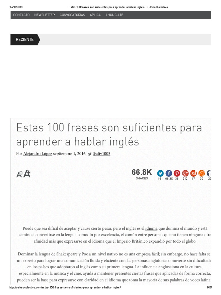 Estas 100 Frases Son Suficientes para Aprender A Hablar Inglés - Cultura  Colectiva | PDF | Idioma en Inglés | Comunicación
