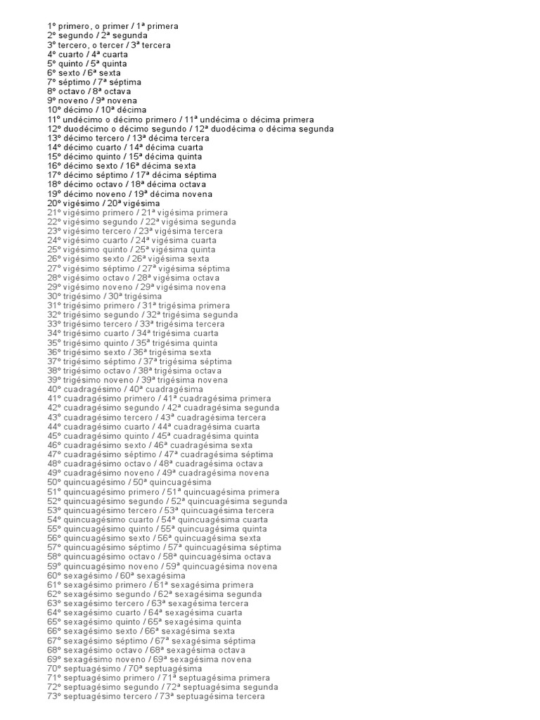 Números ordinales del 1 al 500 | PDF