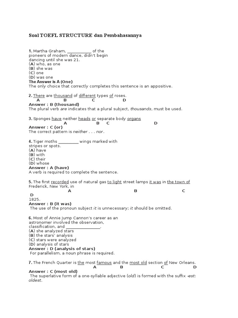 Soal TOEFL STRUCTURE Dan Pembahasannya Adjective Verb