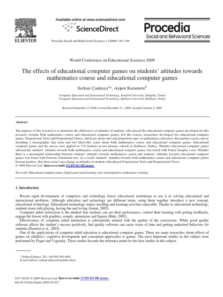 The Effects of Educational Computer Games On Students' Attitudes ...