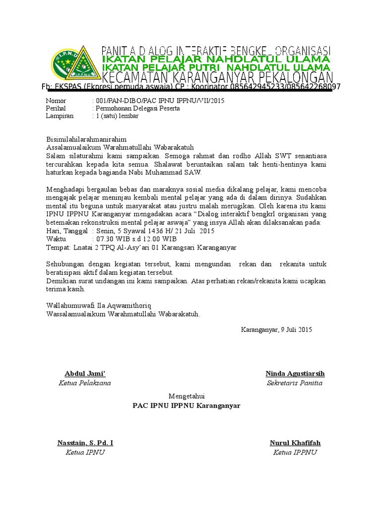 Contoh Surat Permohonan Delegasi Peserta - Aneka Macam Contoh