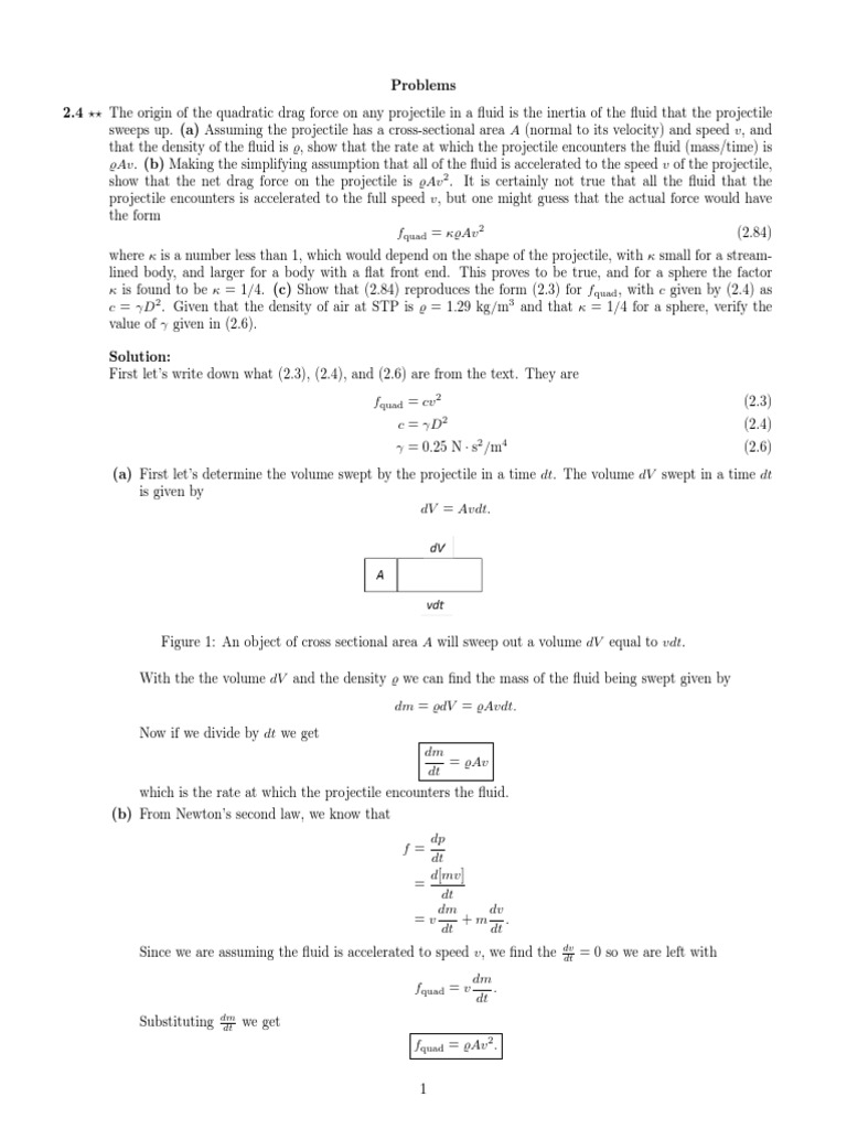 Quadratic Drag Force Analysis | PDF | Trajectory | Drag (Physics)