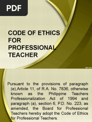 Code Of Ethics For Professional Teachers Philippines Pdf Teachers Oath Of Office