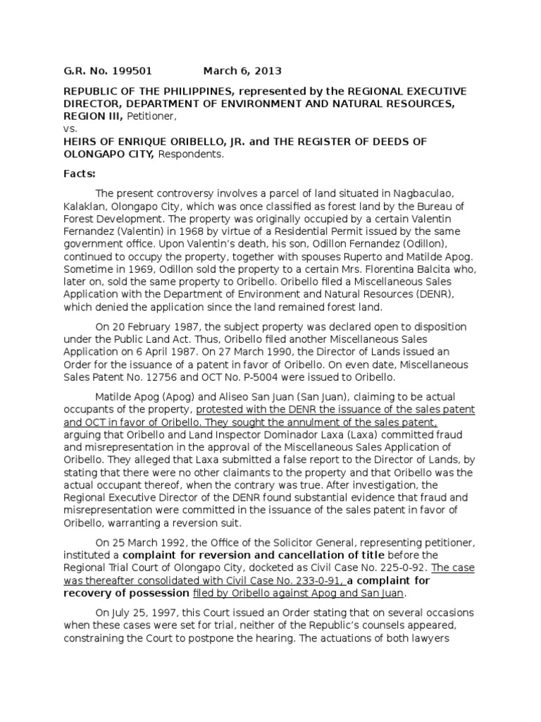 Reversion Case of Oribello's Heirs | PDF | Lawsuit | Complaint