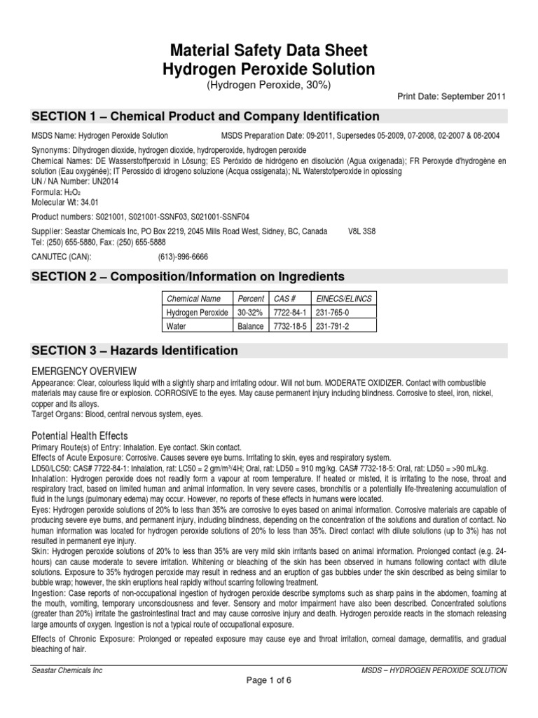 Hydrogen Peroxide | Hydrogen Peroxide | Dangerous Goods