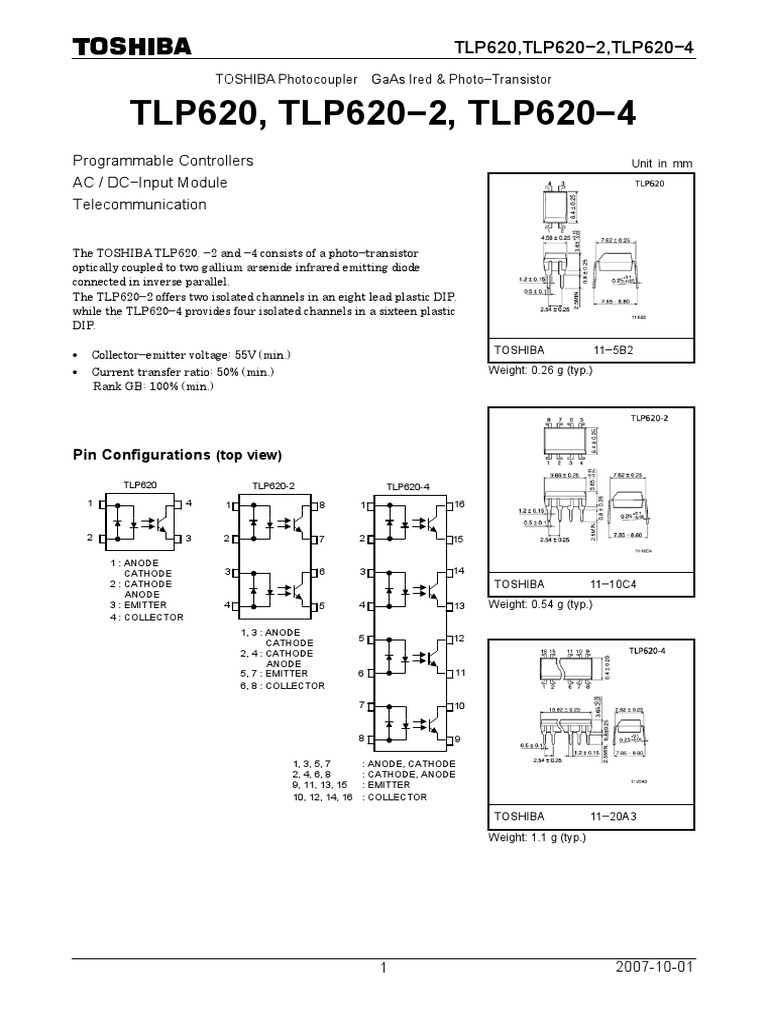 TOSHIBAPhotocoupler TLP620, TLP620−2, TLP620−4.pdf Gallium