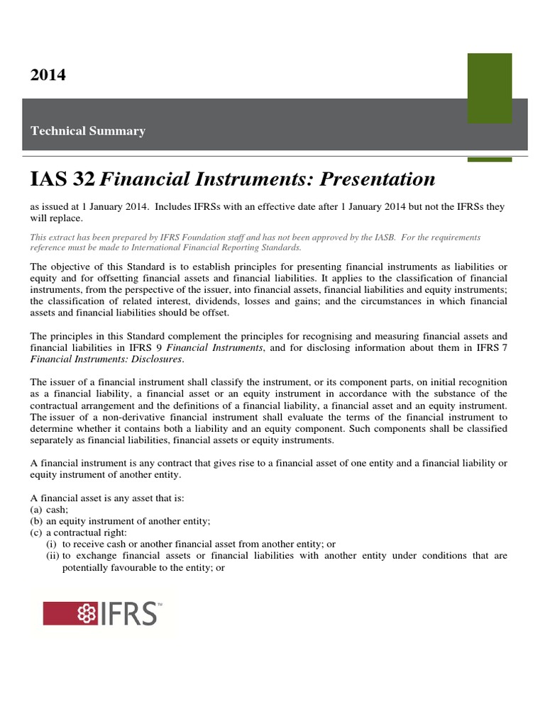 IAS 32 Financial Instruments Overview | PDF | International Financial ...