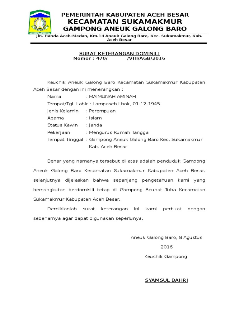 Surat Keterangan Domisili