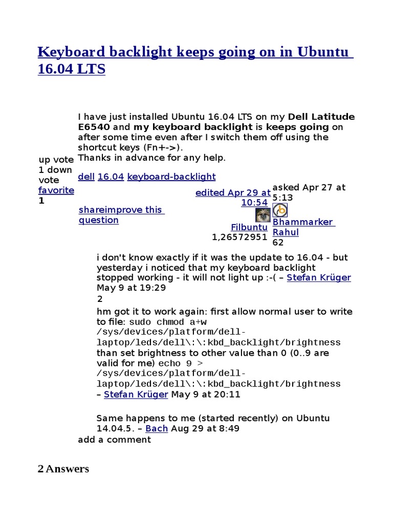 Keyboard Backlight Keeps Going On in Ubuntu 16.04 LTS PDF Ubuntu