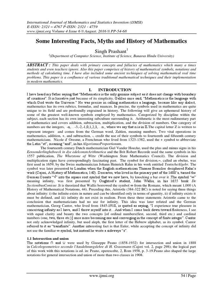 Some Interesting Facts, Myths and History of Mathematics | PDF | Empty ...