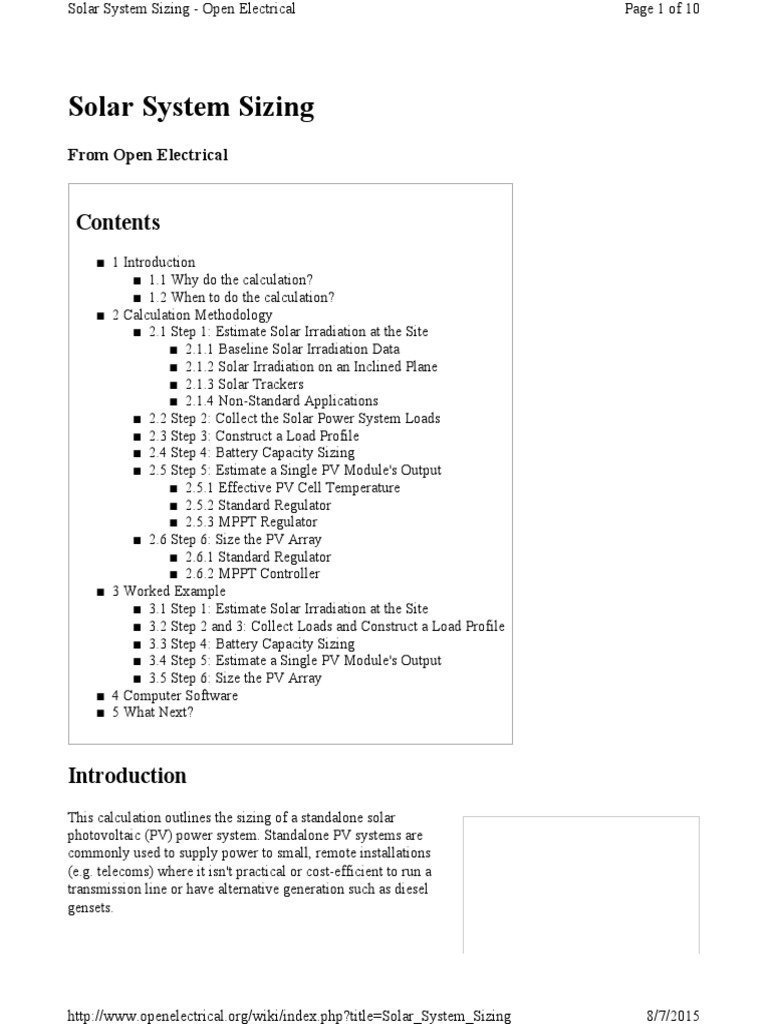 Solar Power System Calculation Photovoltaic System