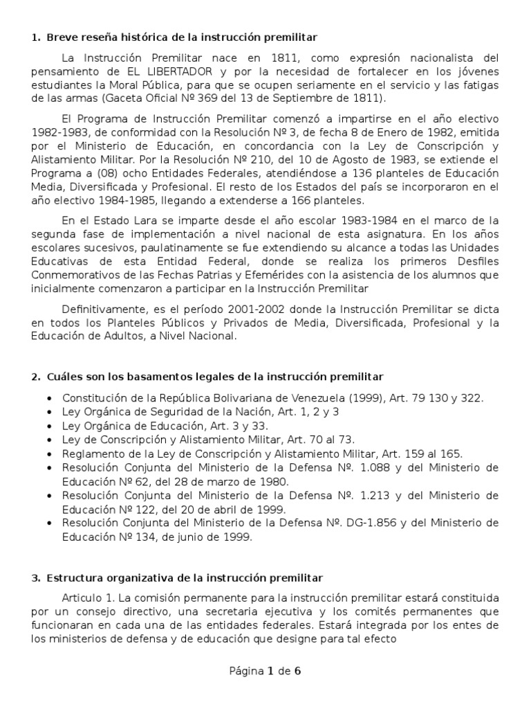 Estructura de la Instrucción Premilitar | PDF | Reclutamiento | Venezuela