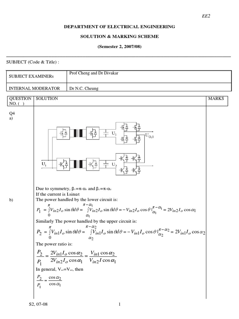 Electrical Engineering Exam Solutions | PDF