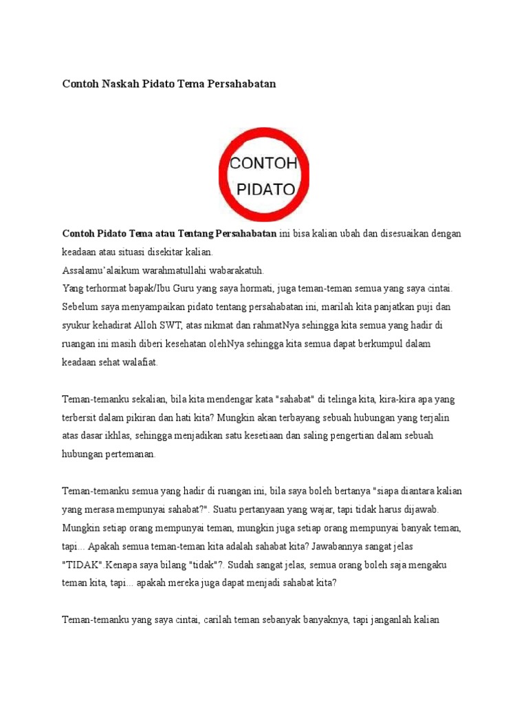 Contoh Naskah Pidato Tema Persahabatan