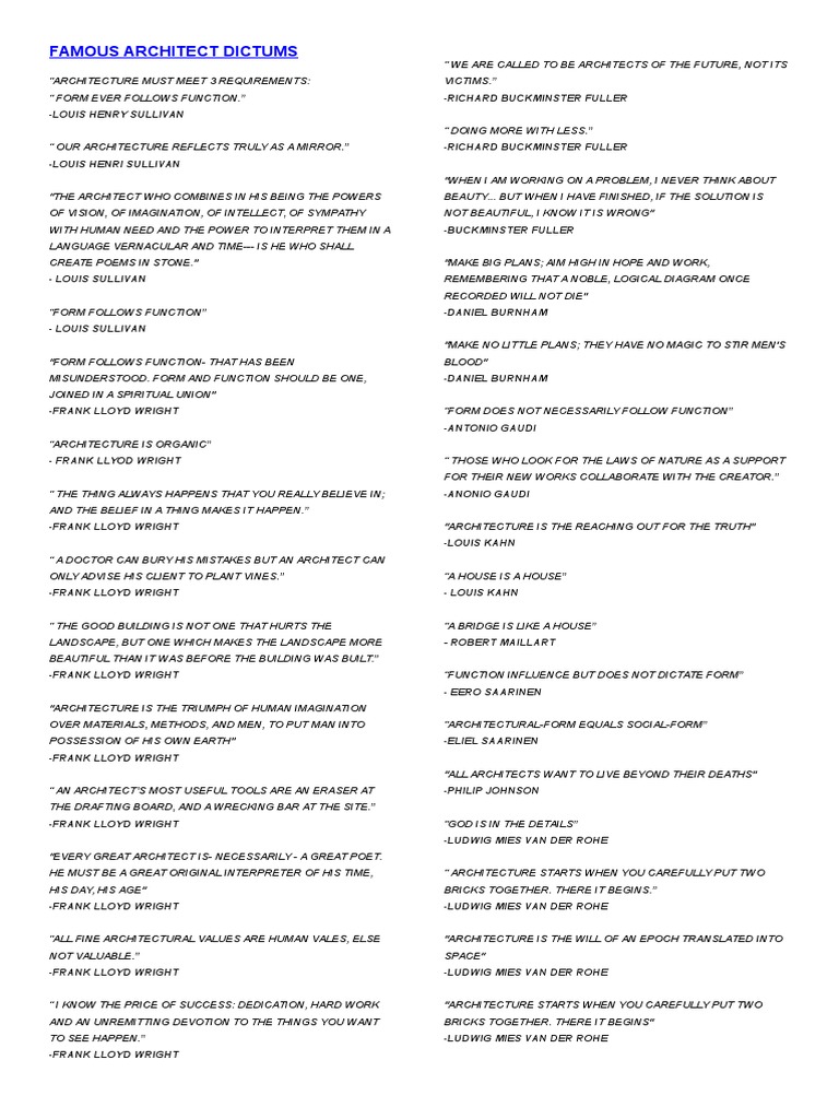 Famous Architect Dictums Explained | PDF | Thought | Human