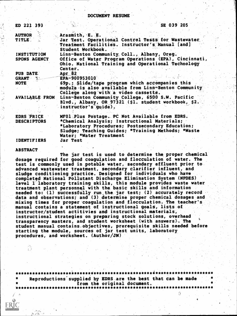 Jar Test Procedure PDF Alkalinity Materials