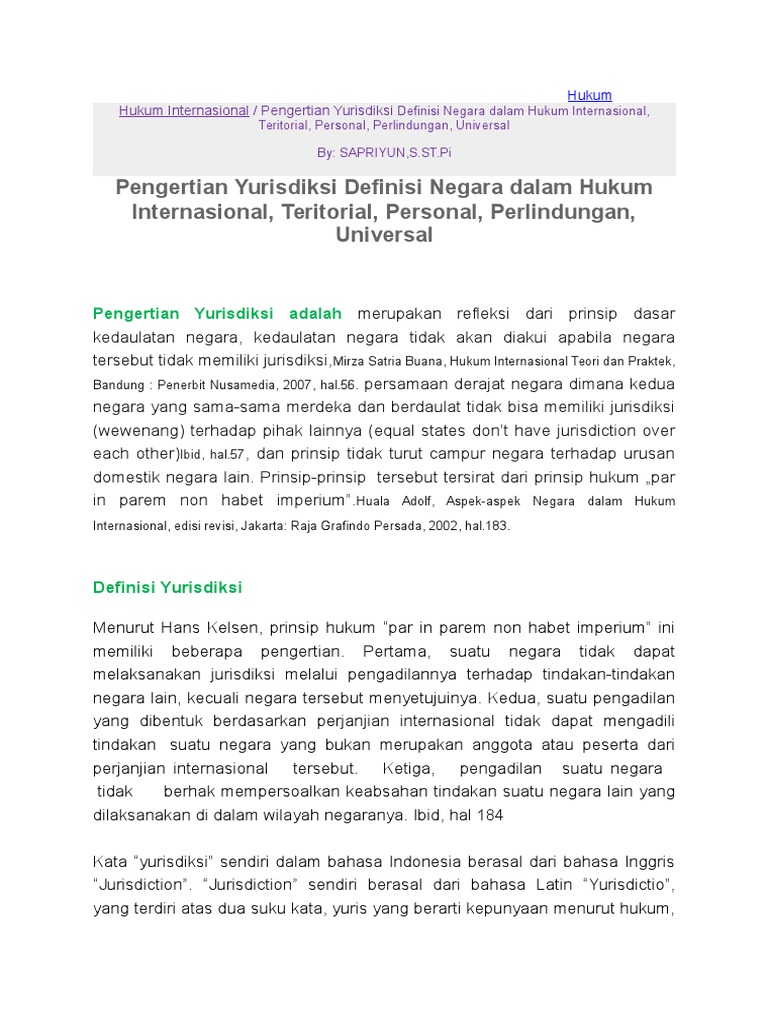 Pengertian Yurisdiksi Definisi Negara Dalam Hukum Internasional Teritorial Personal Perlindungan Universal