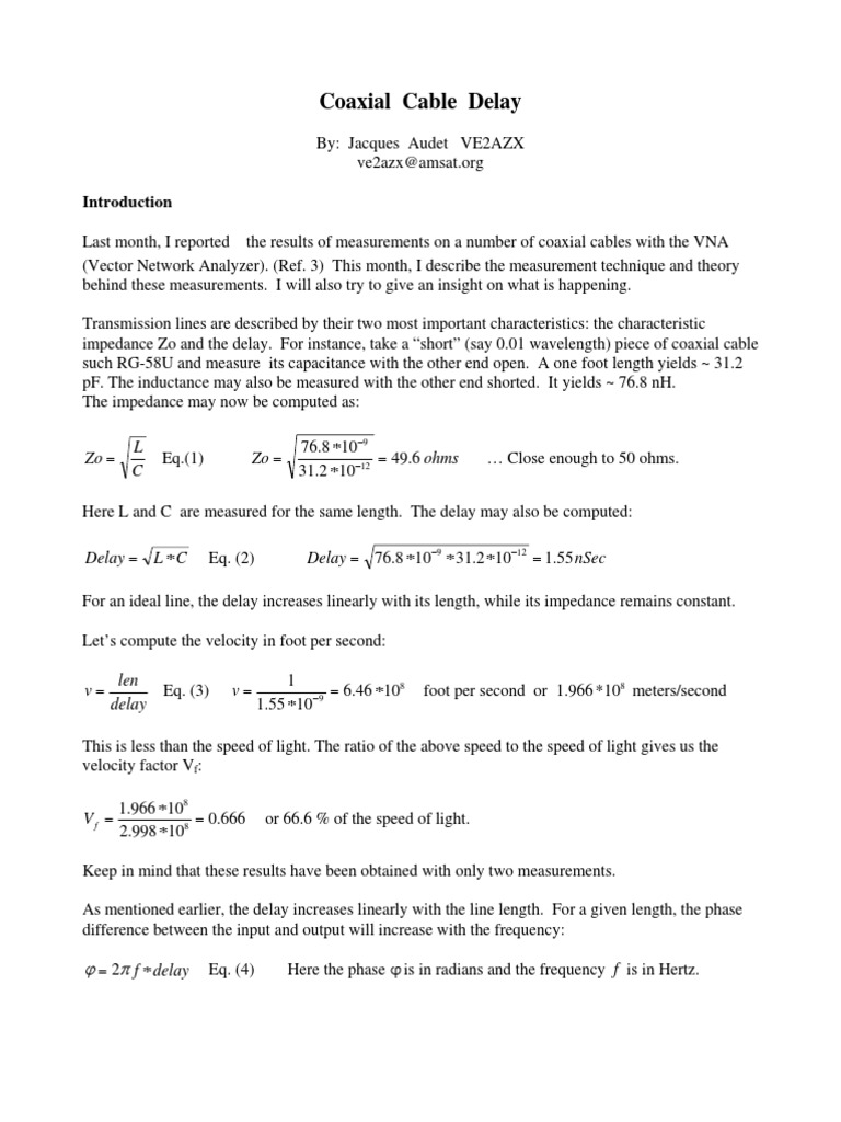 Coaxial Cable Delay PDF Inductance Transmission Line