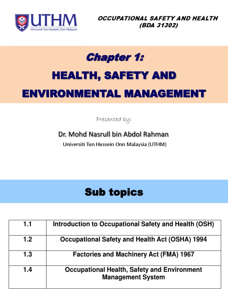 Occupational Safety and Health Overview | PDF | Occupational Safety And ...