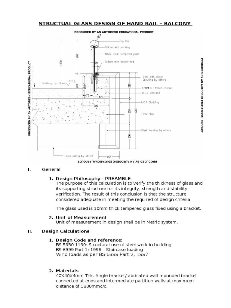 Structural Glass Design for Balcony Handrail | PDF | Strength Of ...