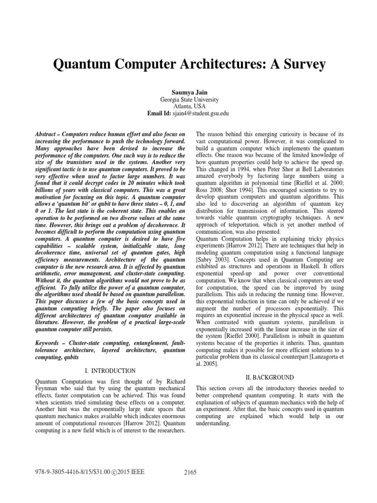 Quantum Computer Architectures Survey | PDF | Quantum Computing ...