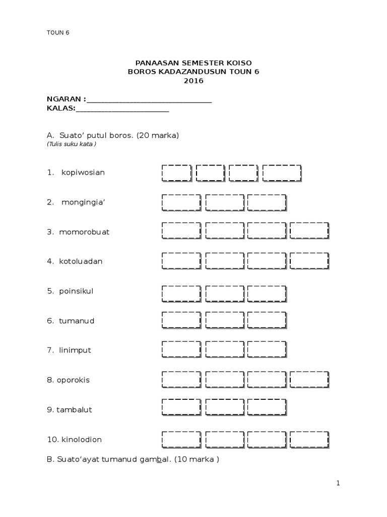 Soalan Exam BKD Tahun 6 Sem 1  PDF
