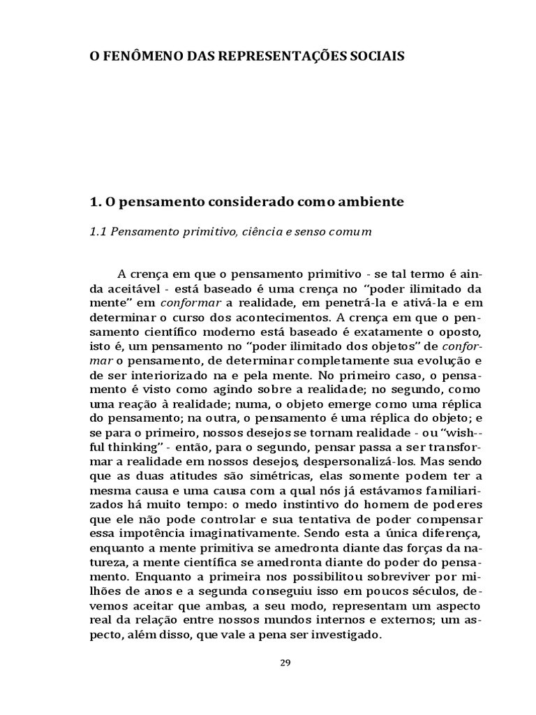 Para Moscovici As Representações Sociais Se Dividem Em Dois Mecanismos