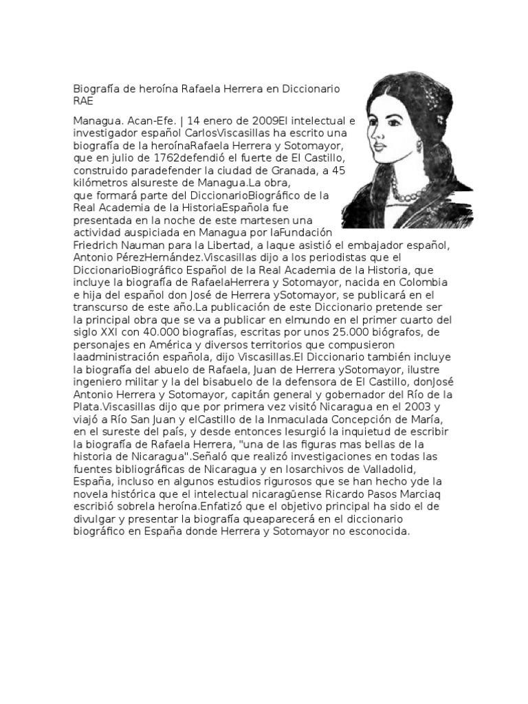 Biografía de la heroína nicaragüense Rafaela Herrera y Sotomayor en el