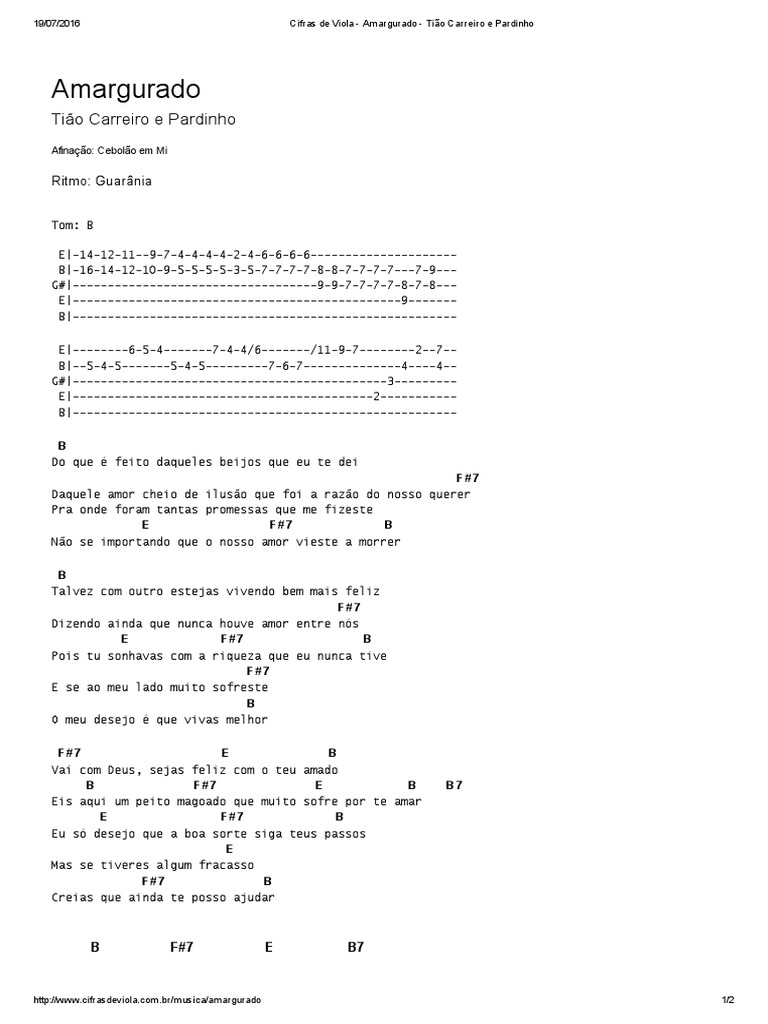 Cifras De Viola Amargurado Tiao Carreiro E Pardinho scribd