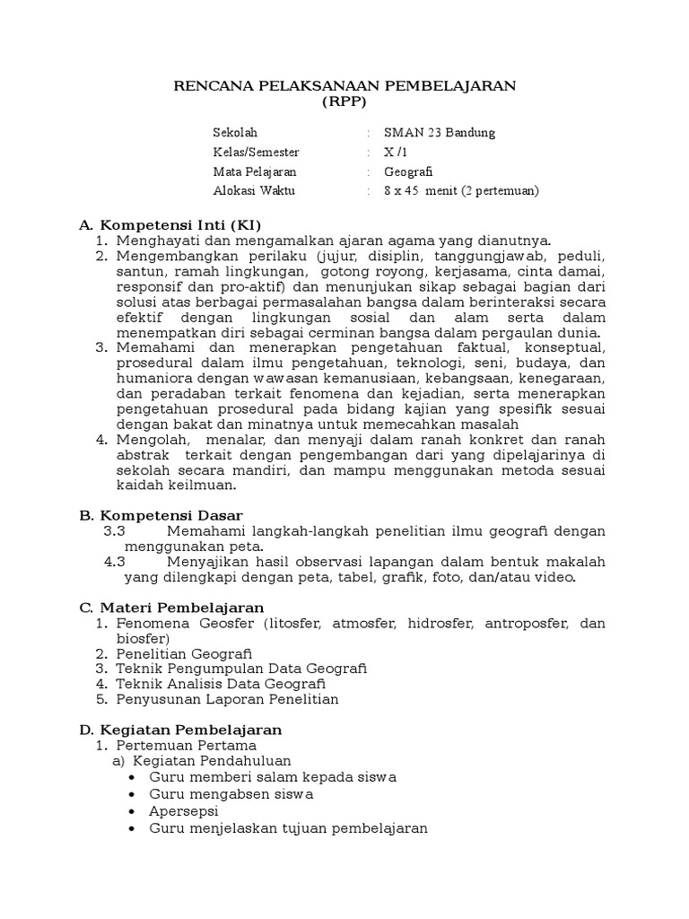Rpp Langkah Penelitian Geografi
