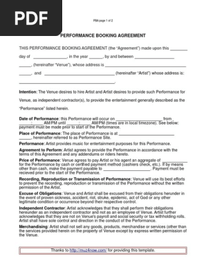 Performance Booking Agreement