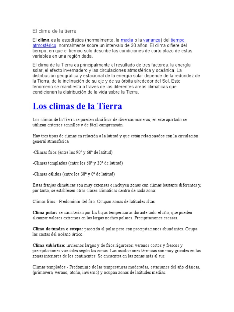 Características del clima en la Tierra | PDF | Clima | Clima templado